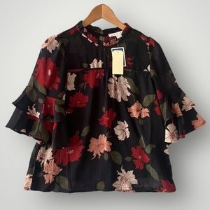 NWT Monteau Floral Top Blouse Shirt Size S